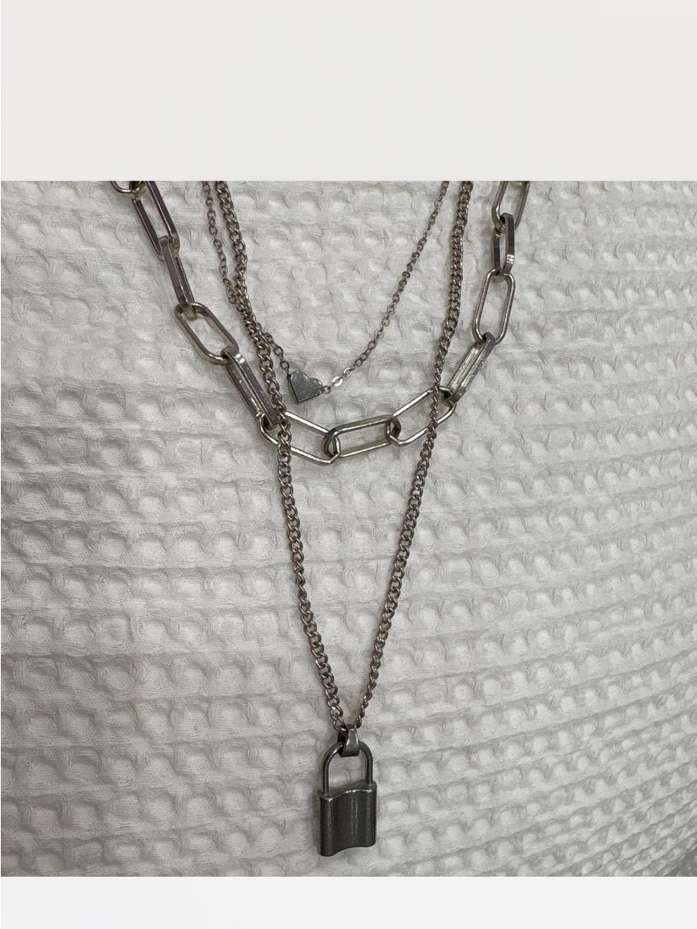 H&M Layered Silver-Tone Padlock & Mixed Chain Necklace